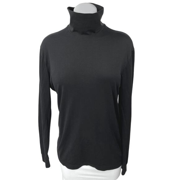 Theory Black Silk Turtleneck Foldover Long Sleeve Pullover Sweater Top Size L - Picture 1 of 4